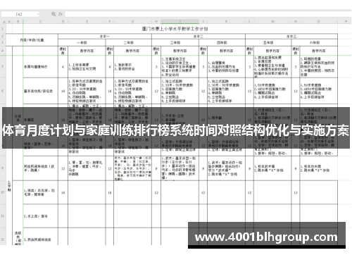 体育月度计划与家庭训练排行榜系统时间对照结构优化与实施方案